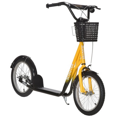 Aosom Youth Scooter, Kick Scooter with Adjustable Handlebars, Double Brakes, 16" Inflatable Rubber Tires, Basket, Cupholder, Mudguard Ages 5-12 years old - image 1 of 4