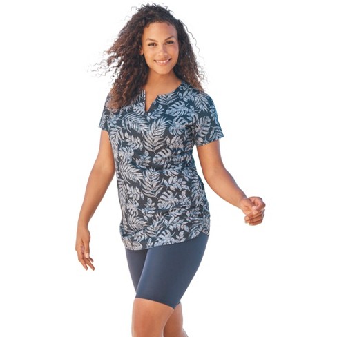 Swim 365 Women's Plus Size Split-neck Short Sleeve Swim Tee With