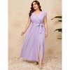 Plus Size Women's Flowy Ankle-Length Dress - wrap V-Neck, Flutter Sleeves and Side Slit with Waist Tie - 4 of 4