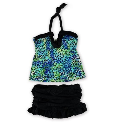 Island Escape Womens It's A Wrap Ruffled Skirtini 2 Piece Tankini