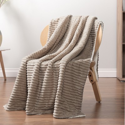 Taupe Sherpa Fleece Reversible Throw Blanket