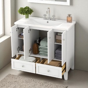 36 Inch Bathroom Vanity with Resin Sink Combo, Solid Wood Frame Storage Cabinet with 4 Soft Closing Doors and 2 Drawers - 1 of 4