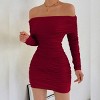 Women's Off - The - Shoulder Long - Sleeve Ruched Bodycon Mini Dress, Slim - Fitting and Elegant Dress for Parties and Nights Out - 2 of 4