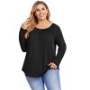 Women's Plus Size Pleated Front Long Sleeve Top - Convertible Cuff Loose Fit Blouse - 2 of 4