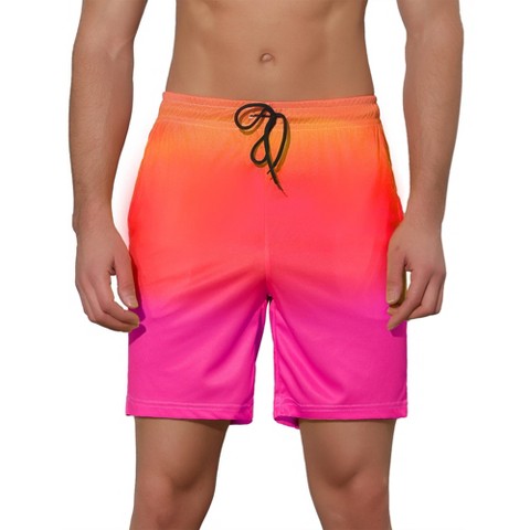 Lars Amadeus Men's Contrast Color Drawstring Waist Beach Swimwear Shorts Orange 28