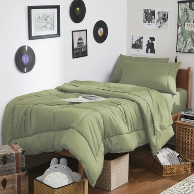 7PC Campus Ready Dorm Twin XL Bedding Bundle, Solid Comforter, Pillows and Sheet Set