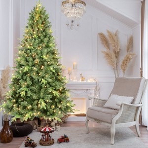 NicBex 9ft Prelit Artificial Christmas Tree with 3509 Branch Tips, 800 Warm White LEDs and Metal Stand for Decoration, Green - 1 of 4
