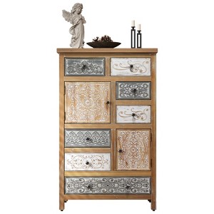 ORRD Vintage Tall Accent Cabinet with 6 Drawers & 2 Doors, Rustic Carved Wood Storage Chest for Farmhouse Living Room, Bedroom, Bathroom - 1 of 4