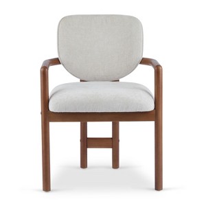 Gulches Dining Chairs Set of 2, Beige Fabric Upholstered Arm Chairs with Rubber Wood Frame, 300 LBS Capacity, Ergonomic King Louis Style - 1 of 4