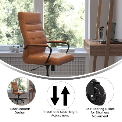 Whitney High-Back Brown LeatherSoft Executive Swivel Chair with Black Metal Frame