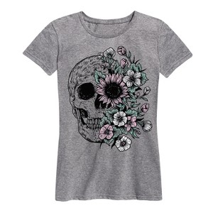Women's - Instant Message - Half Skull Half Flowers Short Sleeve Graphic T-Shirt - 1 of 4