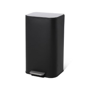 12 Liter 3.2 Gallon Stainless Steel Trash Can, Step On Pedal, Soft Close Lid, Removable Inner Bucket, Brushed Finish, Black - 1 of 4
