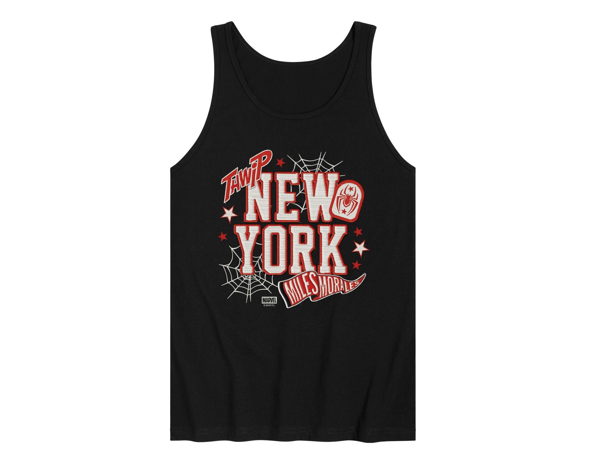 Men's Spider-Man NYC Miles Faux Patches Graphic Tank Top - Black - 2 X-Large