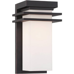 Franklin Iron Works Bernadine 12" High Mission Outdoor Wall Light Fixture Mount Porch House Weatherproof Brown Bronze Finish White Glass Shade - 1 of 4