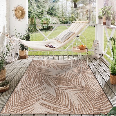 Tropical Palm Brown Synthetic 7'10"x10' Indoor/Outdoor Area Rug