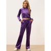 Allegra K Women's Velour Crop Zip Jacket Flare Pants Two Pieces Tracksuit Set - 3 of 4