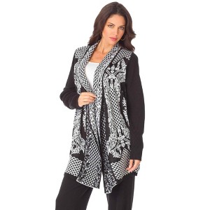 Roaman's Women's Plus Size Diamond Cage Cardigan Sweater - 1 of 4