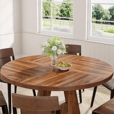 47-Inch Brown Wood Round Farmhouse Dining Table