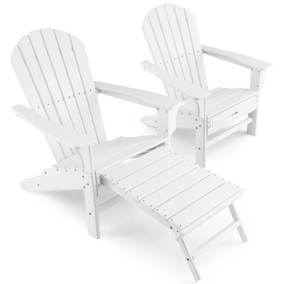 Tangkula 2PCS HDPE Adirondack Chair W/Ergonomic Design&Ottoman Outdoor Lounge Armchair Chair for Yard&Patio Black/Coffee/Grey/Turquoise/White