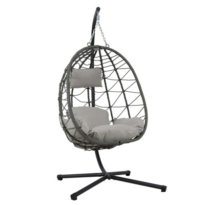 VisioGear Egg Chairs, Patio Egg Chair with Stand, Patio Hanging Egg Chair for Bedroom Living Room Balcony, Grey, 39.3"*37"*74.8"
