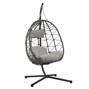 DSVIMOY Egg Chairs, Patio Egg Chair with Stand, Patio Hanging Egg Chair for Bedroom Living Room Balcony, Grey, 39.3"*37"*74.8" - 1 of 4