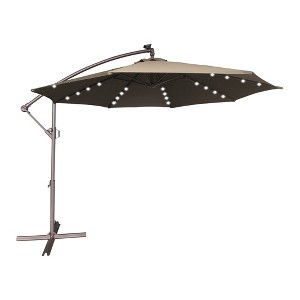 CLIHOME 11 ft. Outdoor LED Lamp Cantilever Umbrella 360-degree Rotation Patio Offset Umbrella with Base - 1 of 4