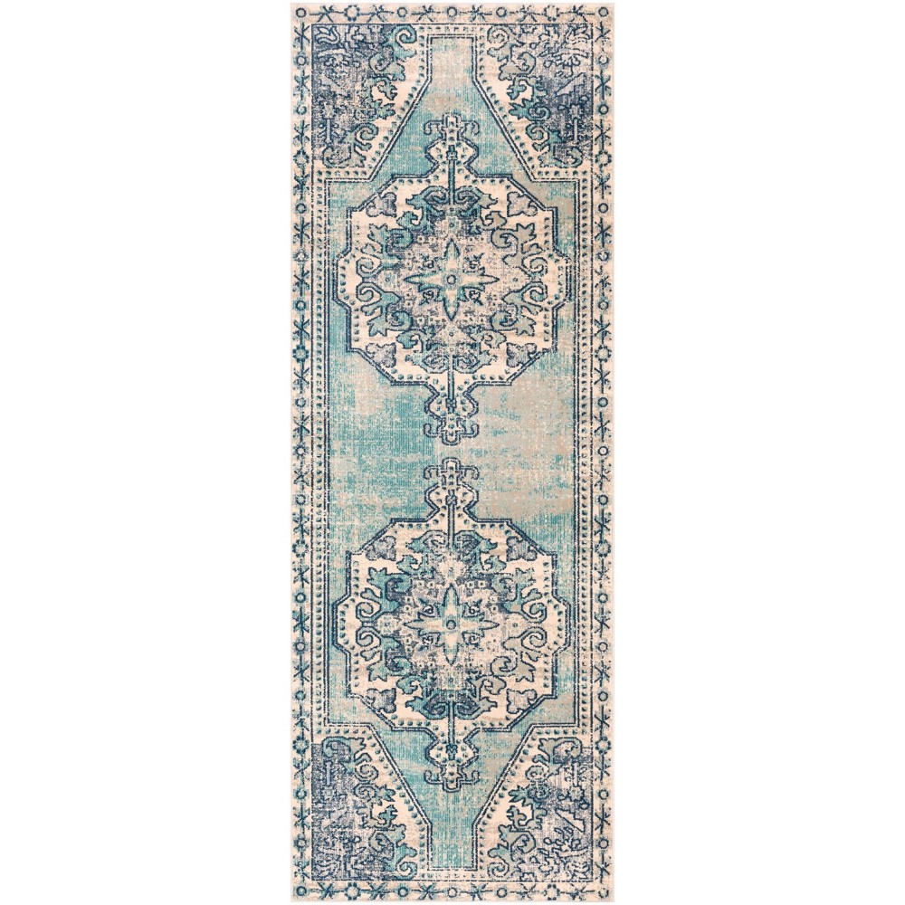 Condition photo showing New/Like New for Livabliss 2'11"x7'10" Thatch Traditional Rug Blue: Stain & Fade-Resistant, Medium Pile, Polypropylene