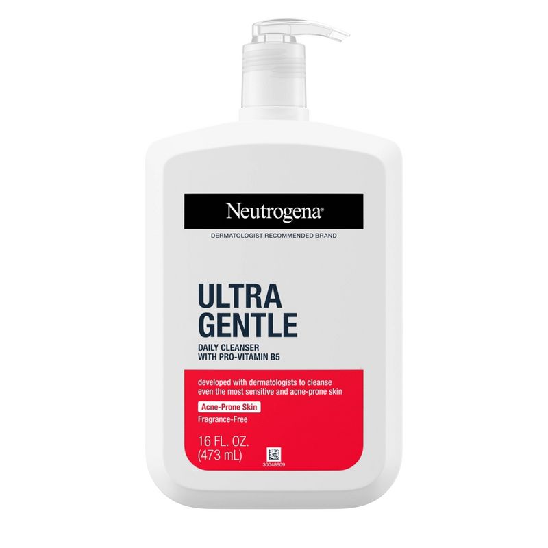 Neutrogena Ultra Gentle Daily Cleanser with Pro-Vitamin B5 for Acne-Prone Skin - Fragrance Free - 16 fl oz, 1 of 10