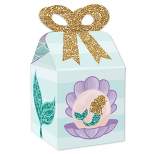 Big Dot of Happiness Let's Be Mermaids - Square Favor Gift Boxes - Baby Shower or Birthday Party Bow Boxes - Set of 12