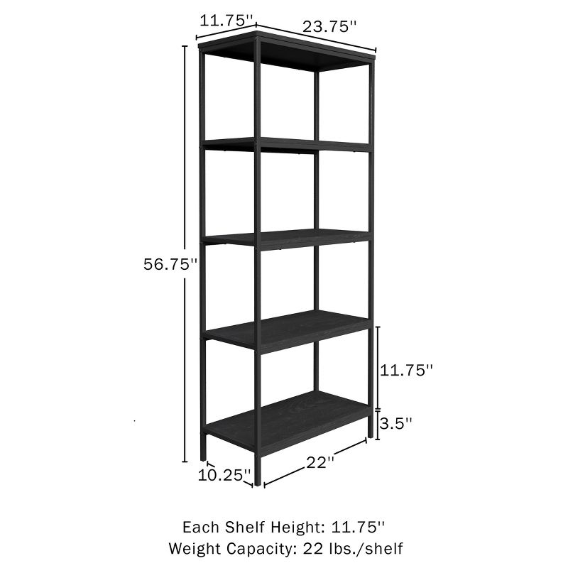 Lavish Home 5-Tier Bookshelf - Open Industrial Style Etagere Wooden Shelving Unit, 3 of 8