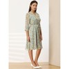 Hobemty Women's V-Neck 3/4 Sleeve Tie Waist Button-Down Floral Chiffon Dress - 3 of 4