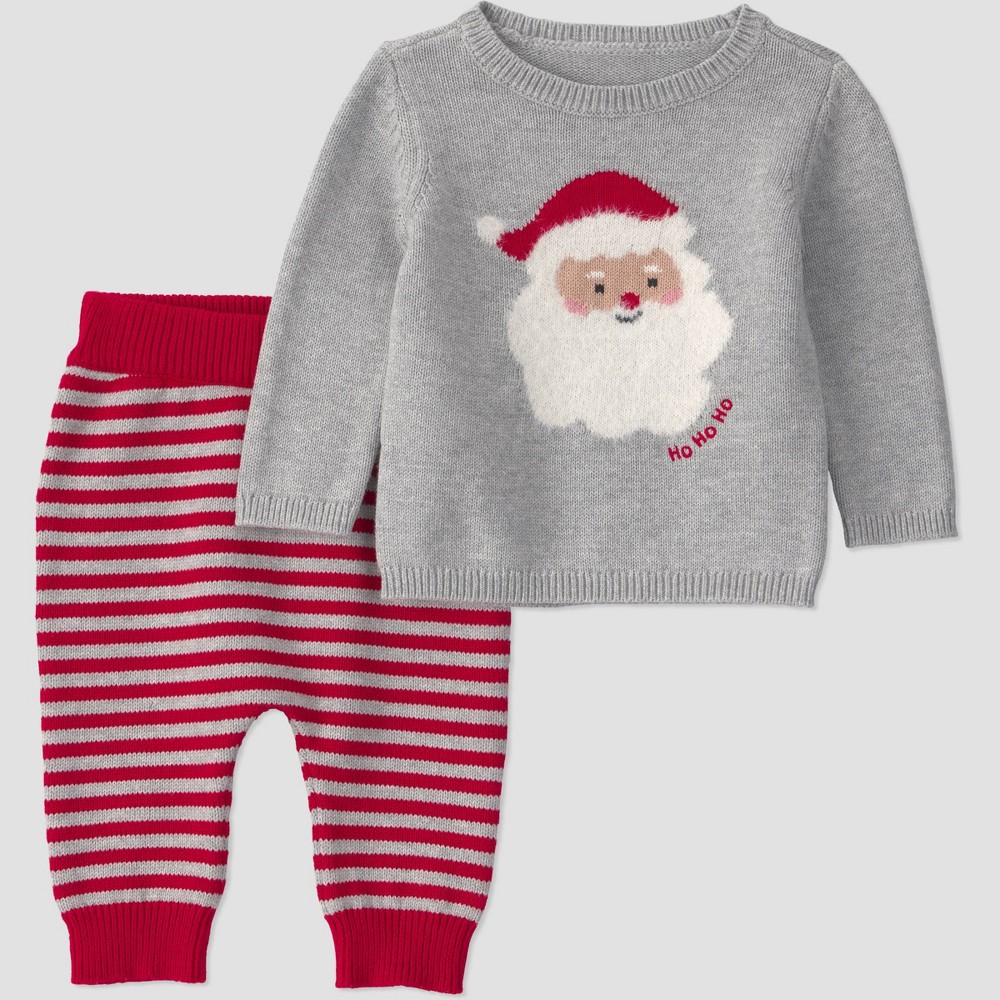 Carter's Just One You® Baby Christmas Santa Long Sleeve and Striped Pantss Sweater Set - Gray/Red Newborn