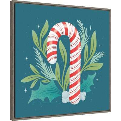 Holiday Candy Cane Framed Canvas Wall Art Print