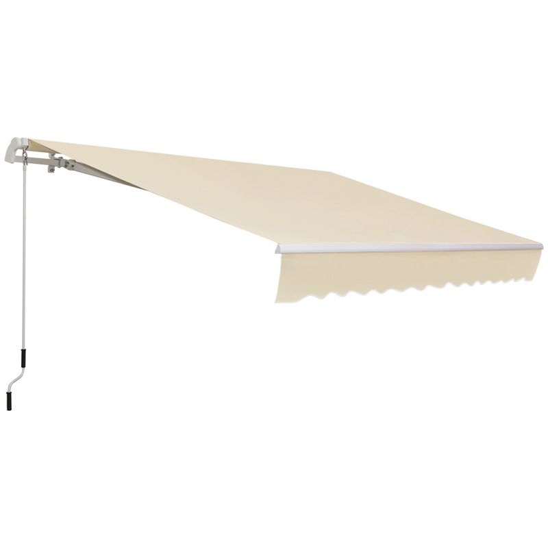 Outsunny 12' x 8' Patio Awning Canopy Retractable Sun Shade Shelter with Manual Crank Handle for Patio, Deck, Yard, Cream White, 4 of 9