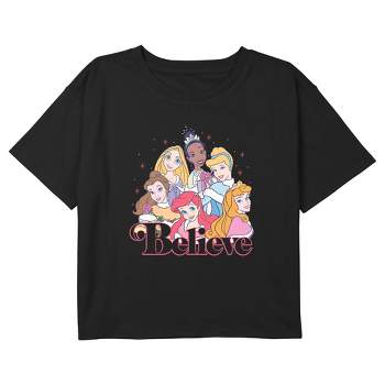 Girl's Disney Believe Sparkle Group Collage Crop T-Shirt