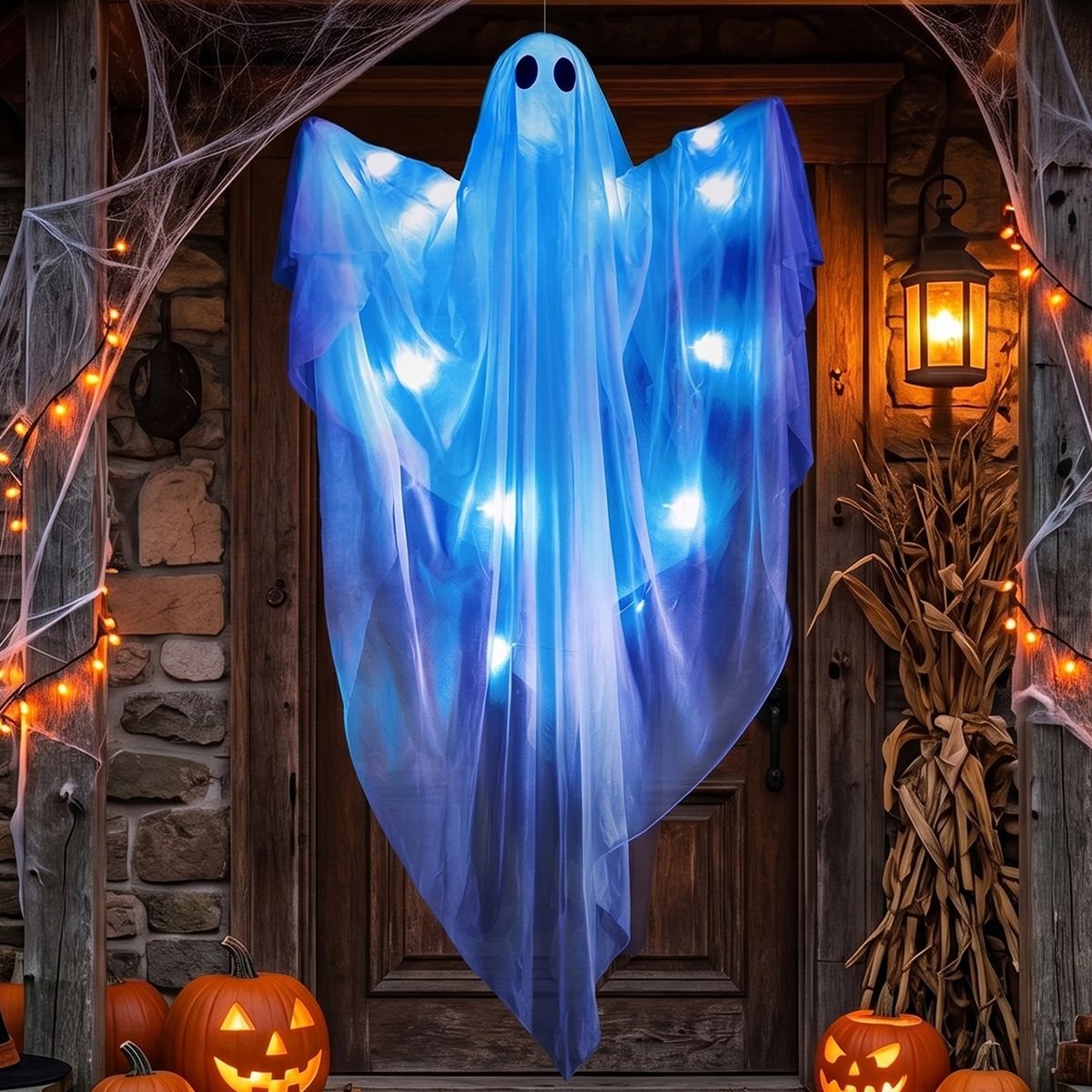Joyfy Halloween Hanging Ghost Outdoor Decoration, 47” LED Light Hanging Ghost Halloween Decoration for Halloween Party Indoor Outdoor Yard Lawn Decor - thumbnail 2