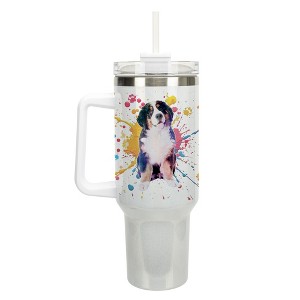 100 North 40 Ounce Stainless Steel Double Wall Insulated Glitter Travel Tumbler With Handle, Straw, and Lid, Bernese Mountain Dog White - 1 of 4