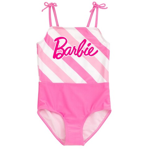 Barbie Little Girls One Piece Bathing Suit Pink / White 6