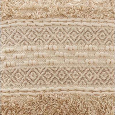 Natural Cotton Moroccan Design Square Throw Pillow with Fringe