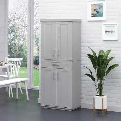 Gray Recessed Panel Freestanding Kitchen Pantry Cabinet with Adjustable Shelves