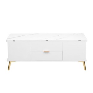 Modern Lift Top Coffee Multi Functional Table With Drawers, 47.24'' Rectangle Coffee MDF Table Top Gold Legs Base - 1 of 4