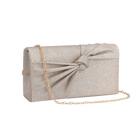 INSPIRE CHIC Bow Clutch Purses for Women Pleated Evening Bags Formal Handbags with Chain Gold 8.7*1.9*4.7 inches