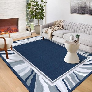 Washable Bordered Area Rug, Low-Pile Non-Slip Indoor Carpet, Durable Non-Shedding Throw Rug for Living Room, Bedroom, Entryway, Playroom - 1 of 4