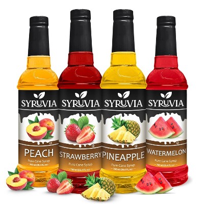 Syruvia Coffee Flavors Variety Pack: Peach, Pineapple, Watermelon & Strawberry 25.4 fl oz Syrup