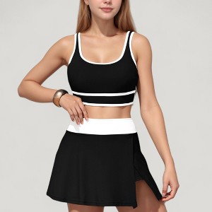 Anna-Kaci Swim Women's Scoop Neck Bikini Top and High Waist Skirted Swim Bottom Set with Contrast Trim Detail - 1 of 4