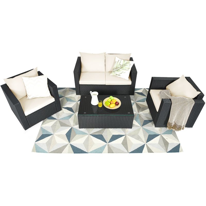 Tangkula 4PC Patio Rattan Wicker Conversation Furniture Set Sectional Sofa & Coffee Table, 3 of 8