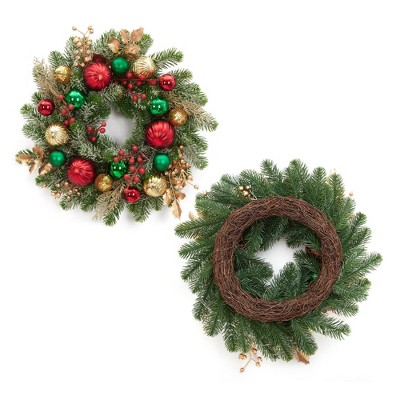 20" Christmas Wreaths for Front Door, Xmas Wreath with Lights,Pine Cones,Christmas Balls,Flowers, Wreath for Wall Fireplace Home Decor Indoor Outdoor