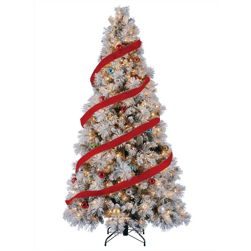 Home Heritage Snowdrift Spruce 7.5 Foot Snow Frosted Artificial Pre-Lit Christmas Tree with White Clear Lights, 5 of 7