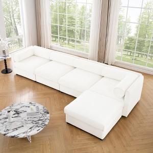 Oversized 142.5" Chenille Modular L-Shaped Sectional Sofa with Cylindrical Cushios and Storage Seat, 5-Piece Free combination Sofa - 1 of 4