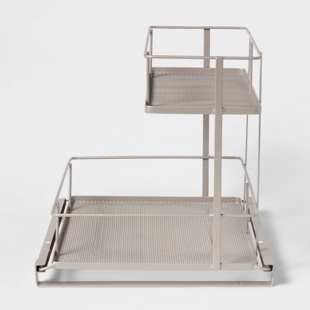 2 Tier Slide Out Under Vanity Brushed Nickel - Brightroom™: Steel Organizer for Bathroom, Spot Clean, 0.35 Capacity